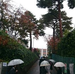 雨の中のご来校