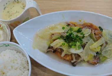 2月19日_白身魚の唐揚げ 中華風野菜あんかけ_サラダ _コーンスープ#定食350円　　