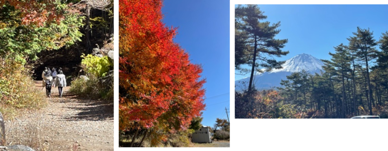 延期を余儀なくされた「富士山キャンプ」（本校の宿泊行事）3日間、美しい富士山ときれいな紅葉の中、活動ができました。（一番左の写真は、オリエンテーリングの場面です）